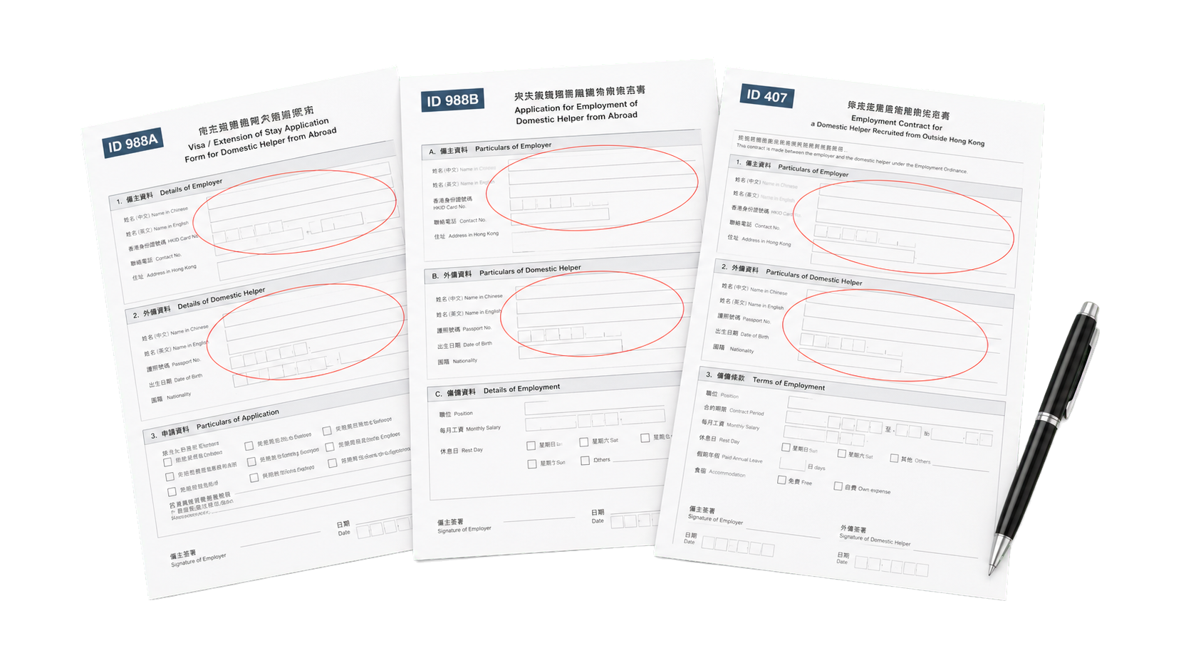 Contract documents are filled in repeatedly
