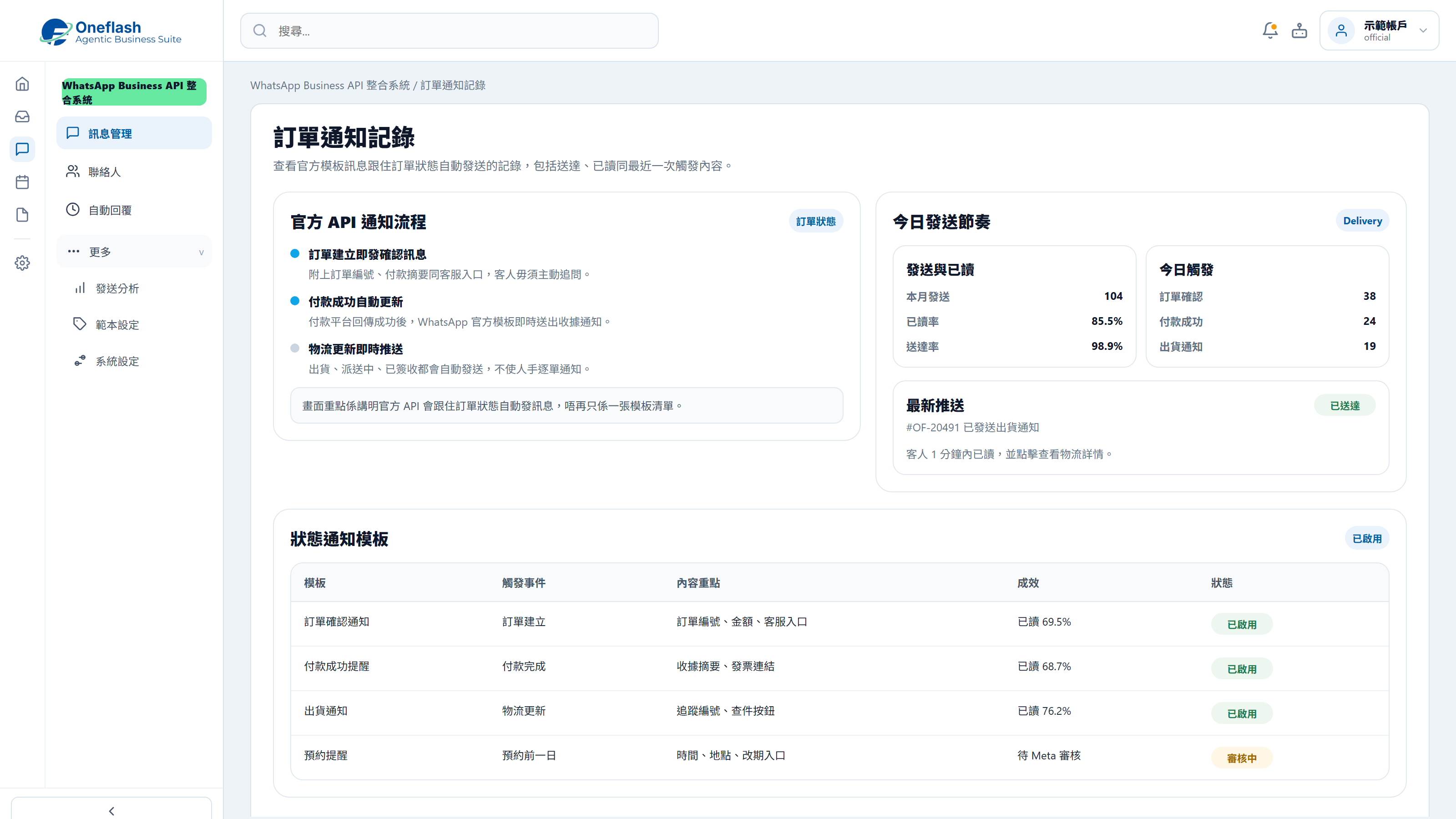 Order status notifications